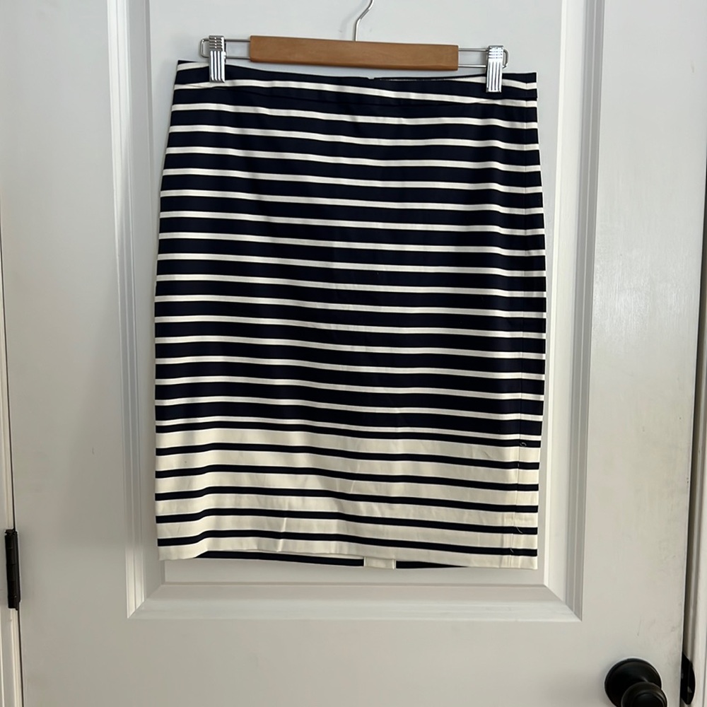 J. Crew navy striped pencil skirt